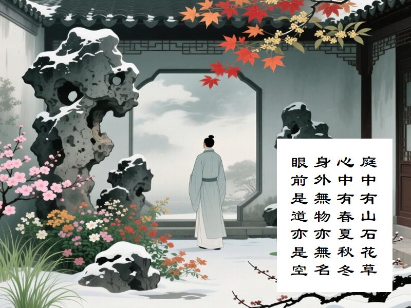庭中有山石花草,心中有春夏秋冬,身外無物亦無名,眼前是道亦是空