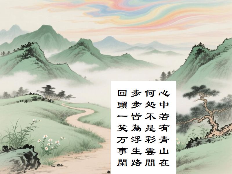 心中若有青山在,何処不是彩雲間,歩歩皆為浮生路,回頭一笑万事閑