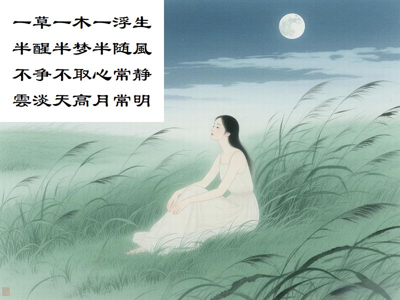 一草一木一浮生,半醒半梦半随風,不争不取心常静,雲淡天高月常明