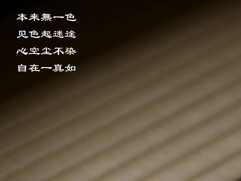 本来無一色,见色起迷途,心空尘不染,自在一真如