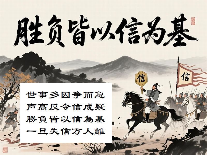 世事多因争而急,声高反令信成疑,勝負皆以信為基,一旦失信万人離