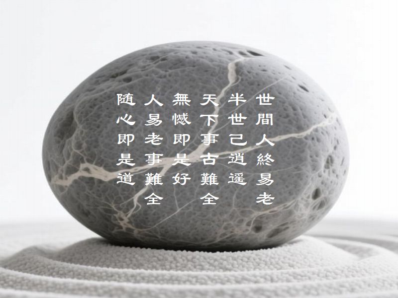 世間人終易老,半世己逍遥,天下事古難全,無憾即是好,人易老事難全,随心即是道