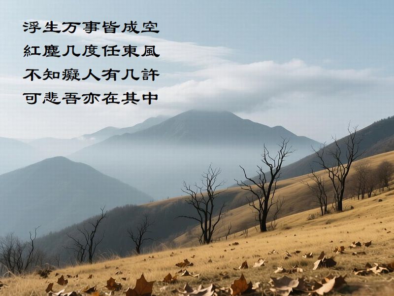 浮生万事皆成空，紅塵几度任東風，不知癡人有几許，可悲吾亦在其中
