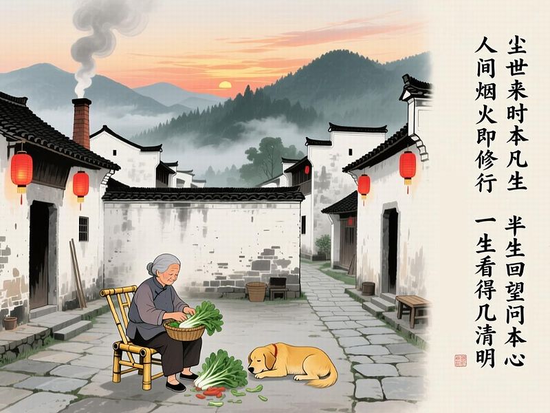 塵世来時本凡生，人間烟火即修行，半生回望問本心，一生看得几清明