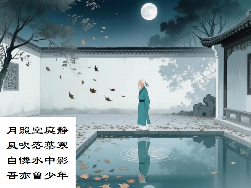 月照空庭静，風吹落葉寒，自憐水中影，吾亦曽少年