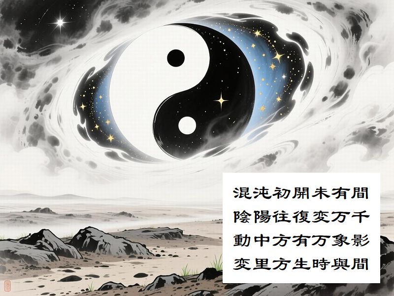 混沌初開未有間，陰陽往復変万千，動中方有万象影，変里方生時與間