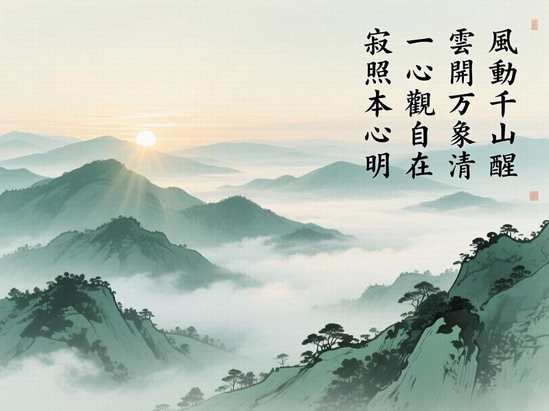 風動千山醒，雲開万象清，一心観自在，寂照本心明