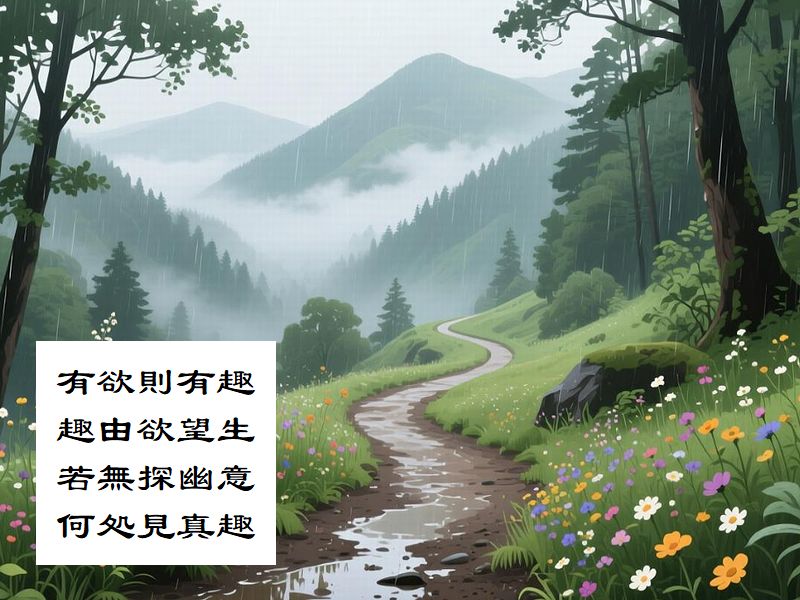 有欲則有趣，趣由欲望生，若無探幽意，何処見真趣