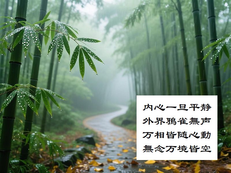 内心一旦平静，外界鴉雀無声，万相皆随心動，無念万境皆空