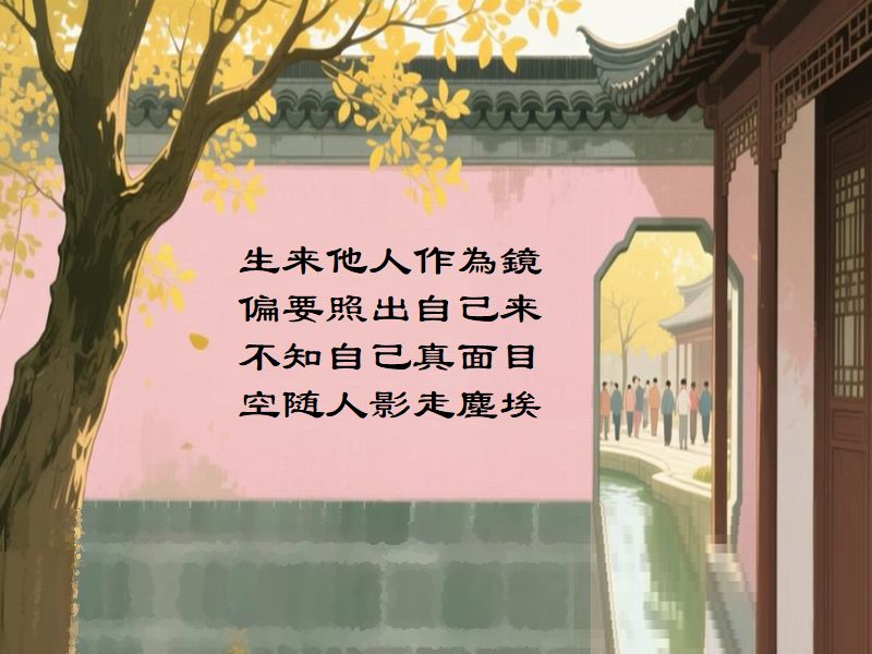 生来他人作為鏡，偏要照出自己来，不知自己真面目，空随人影走塵埃